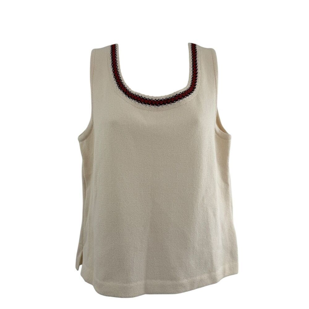 St. John Small Beige Cream Tweed Boucle Santana Knit Sleeveless Tank Top